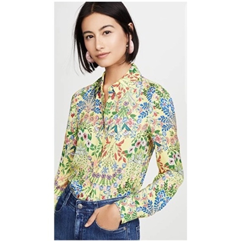 Alice + Olivia Willa Floral Print Blouse Wildflower Daffodil Medium